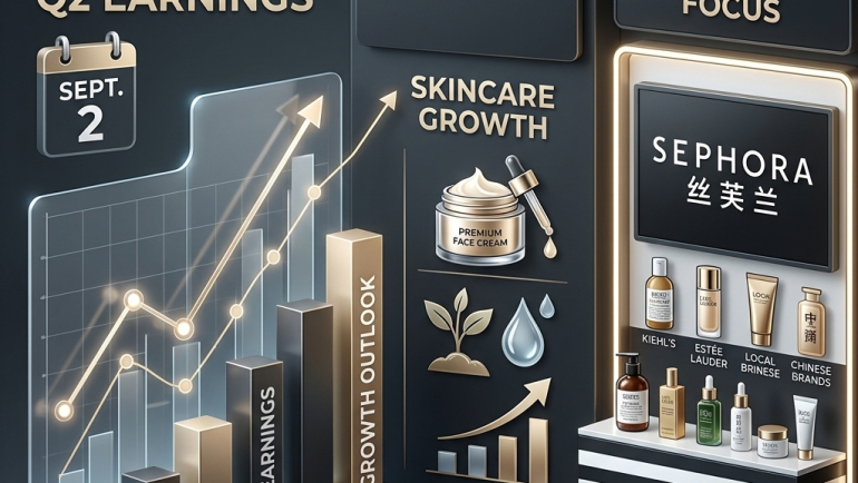 Investor-focused graphic showing Yatsen Holding (NYSE: YSG) ahead of its September 2 second-quarter earnings report, featuring rising earnings and growth charts, premium skincare products, and the company’s Sephora China partnership as key catalysts.