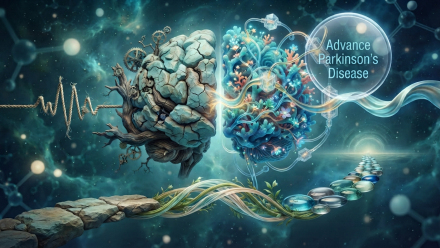 Illustration of a brain transitioning from a cracked, burdened form to a vibrant neural network, symbolizing advanced Parkinson’s disease treatment innovation, continuous dopamine therapy and improved drug delivery.